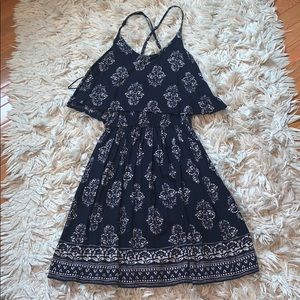Navy blue dress with white pattern